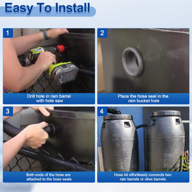 DFnidy rain barrel linking kit in action during garden water collection.