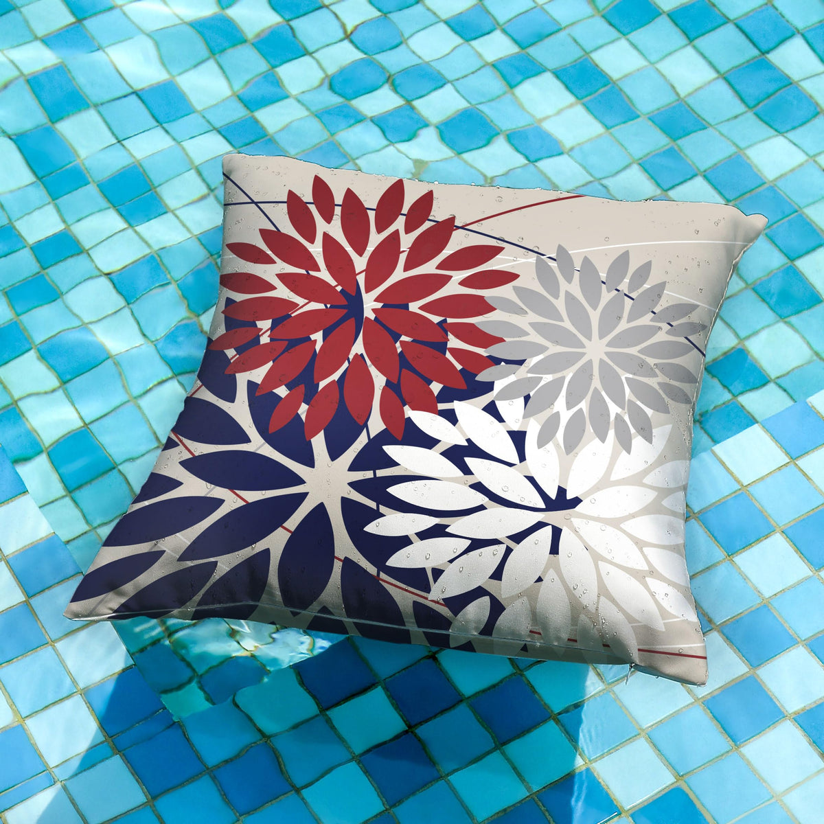 DFXSZ outdoor pillow cover 18x18 with red-blue geometric print shown from the opposite side.