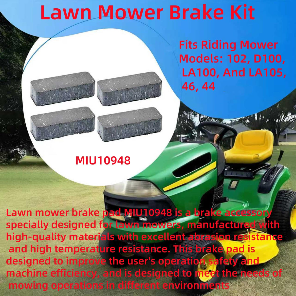 Dgdhf brake pads compatible with John Deere 102 for reliable braking