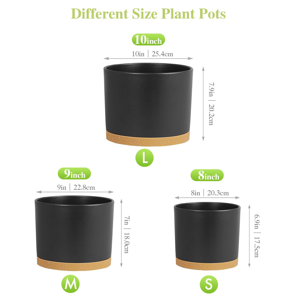 DGJDLWHX 10-inch green-brown pot with drainage holes and saucer for dry floors.