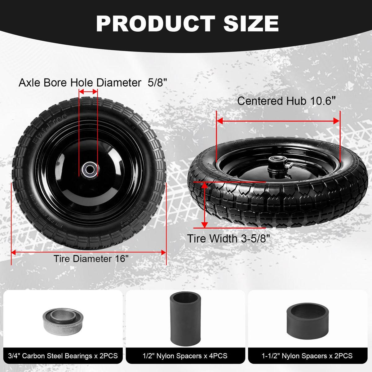 DGSL 16-inch flat-free tire installation showing tool-free setup.