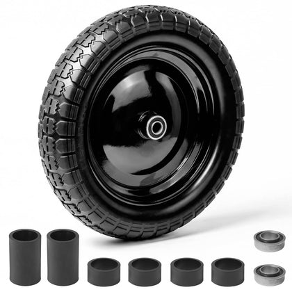 DGSL 16-inch flat-free tire side view, rugged build for garden and yard tasks.