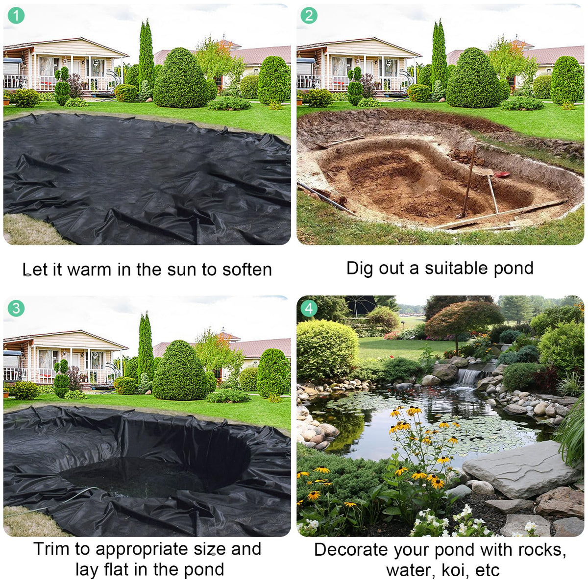 DGSL liner underlayment creates a flat surface and protects pond edges.