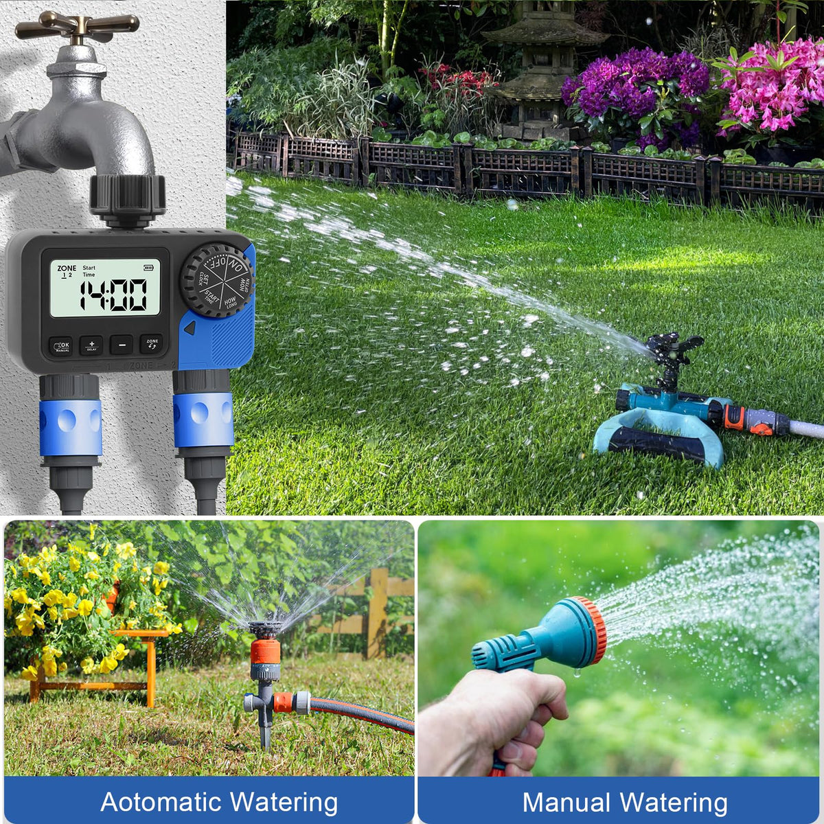 dgtenk sprinkler timer 2-zone dial close-up highlighting dual-zone control.