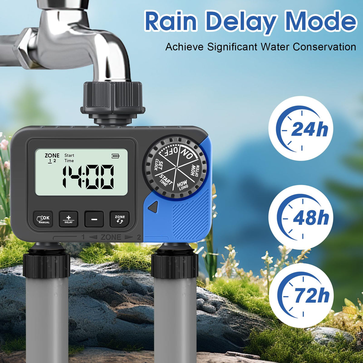 dgtenk sprinkler timer 360-degree rotatable interface enables easy installation.
