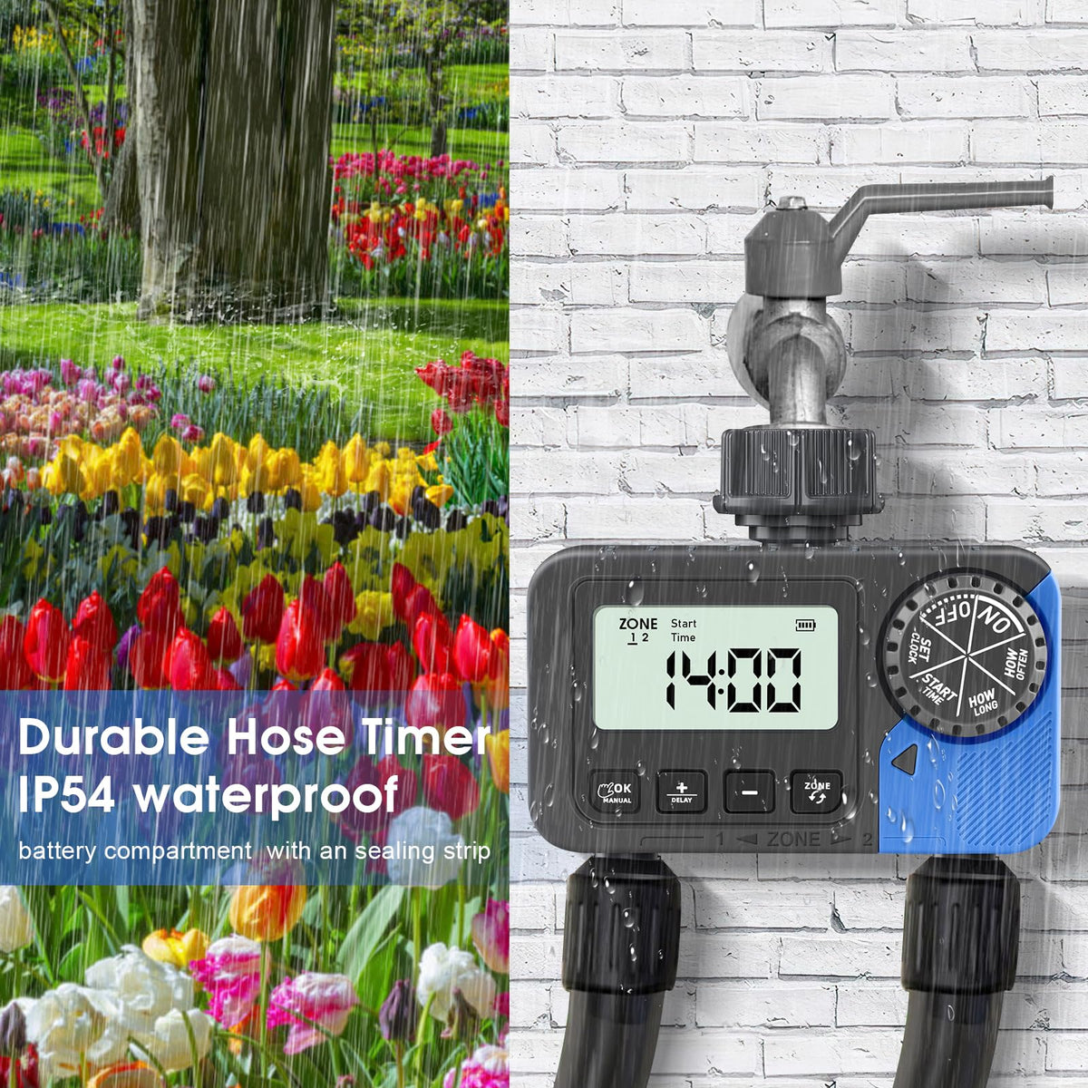 dgtenk sprinkler timer ip54 waterproof design protects against rain.