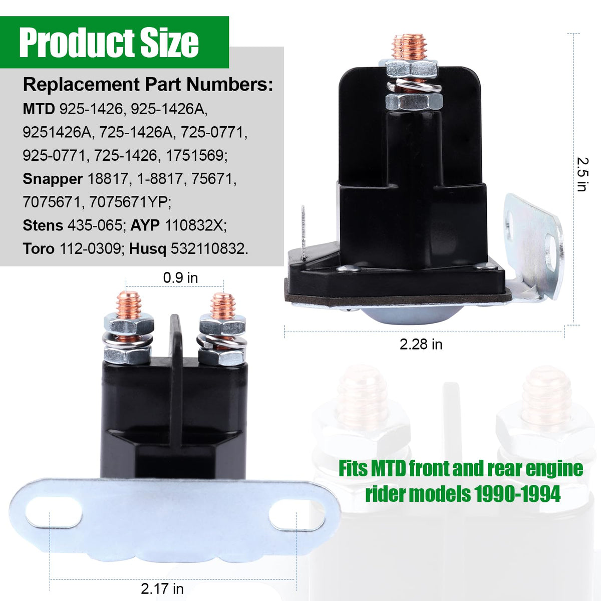 DH starter solenoid with 1/4 inch bolt diameter supports reliable mounting