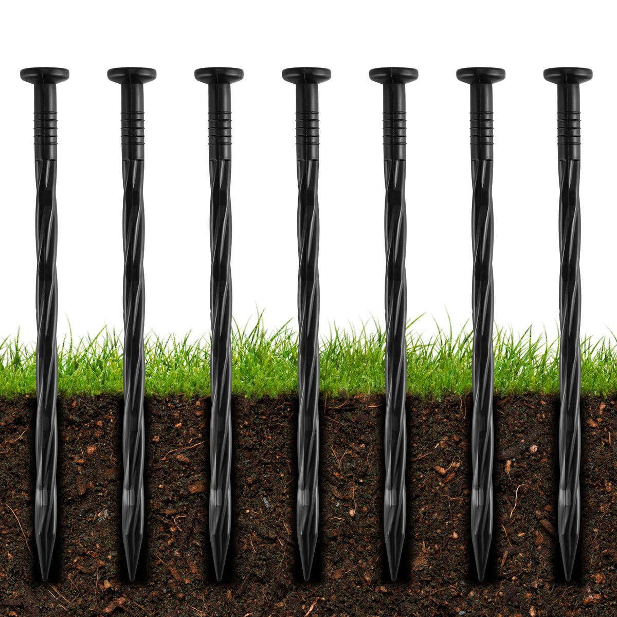 DharBnt 8-inch spiral landscape spike for strong soil grip and secure anchoring.