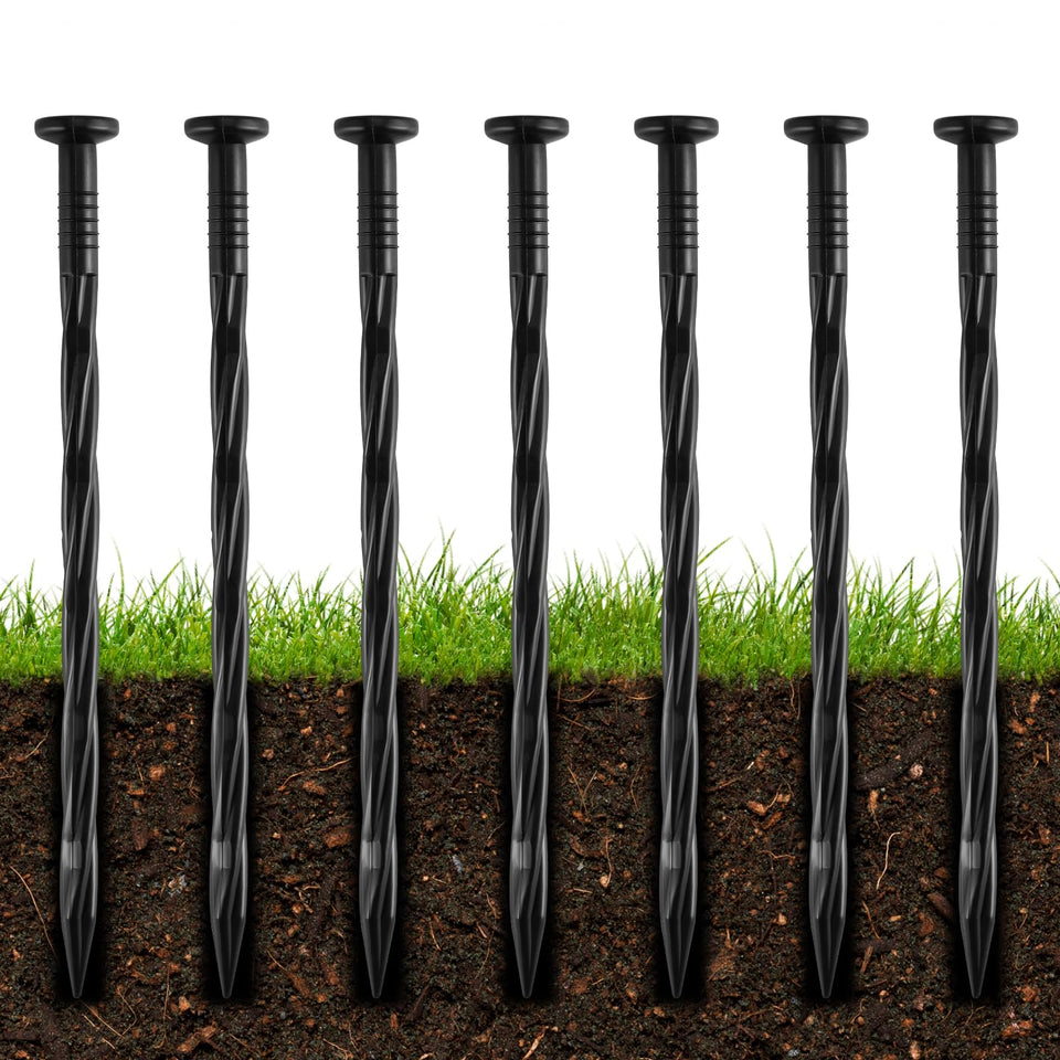 DharBnt 8-inch spiral landscape spike for strong soil grip and secure anchoring.