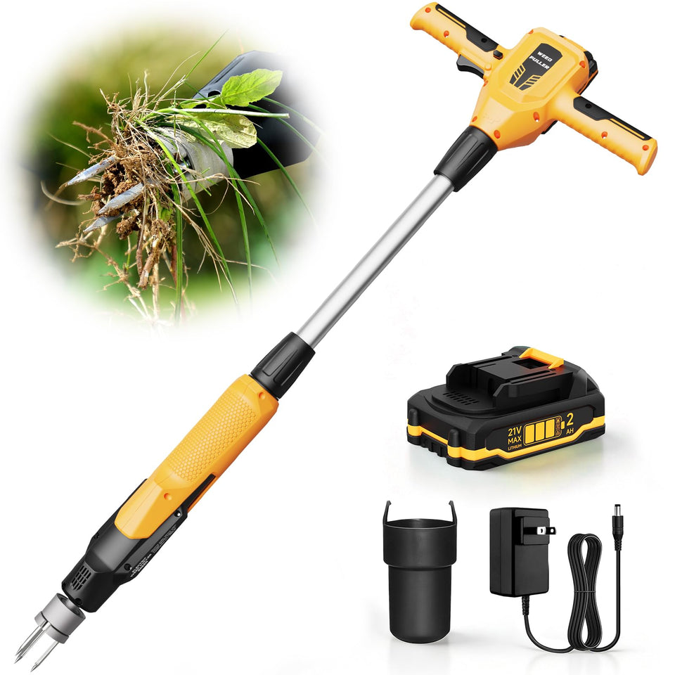 DIAINSKY weed puller tool in yellow enabling stand-up weeding with back-friendly operation.