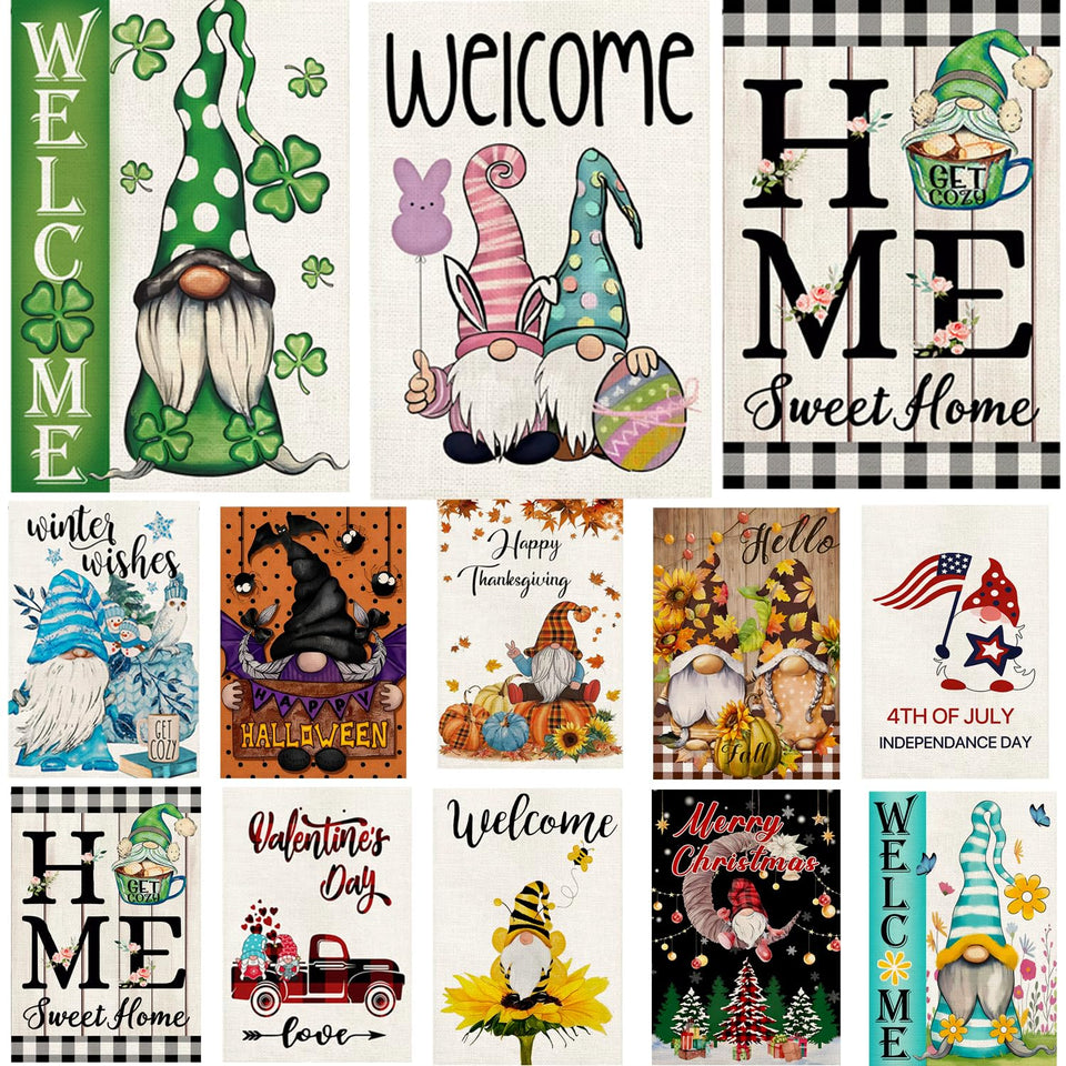 Diakopes gnome garden flag 12x18, double-sided, vibrant colors for all-season outdoor display