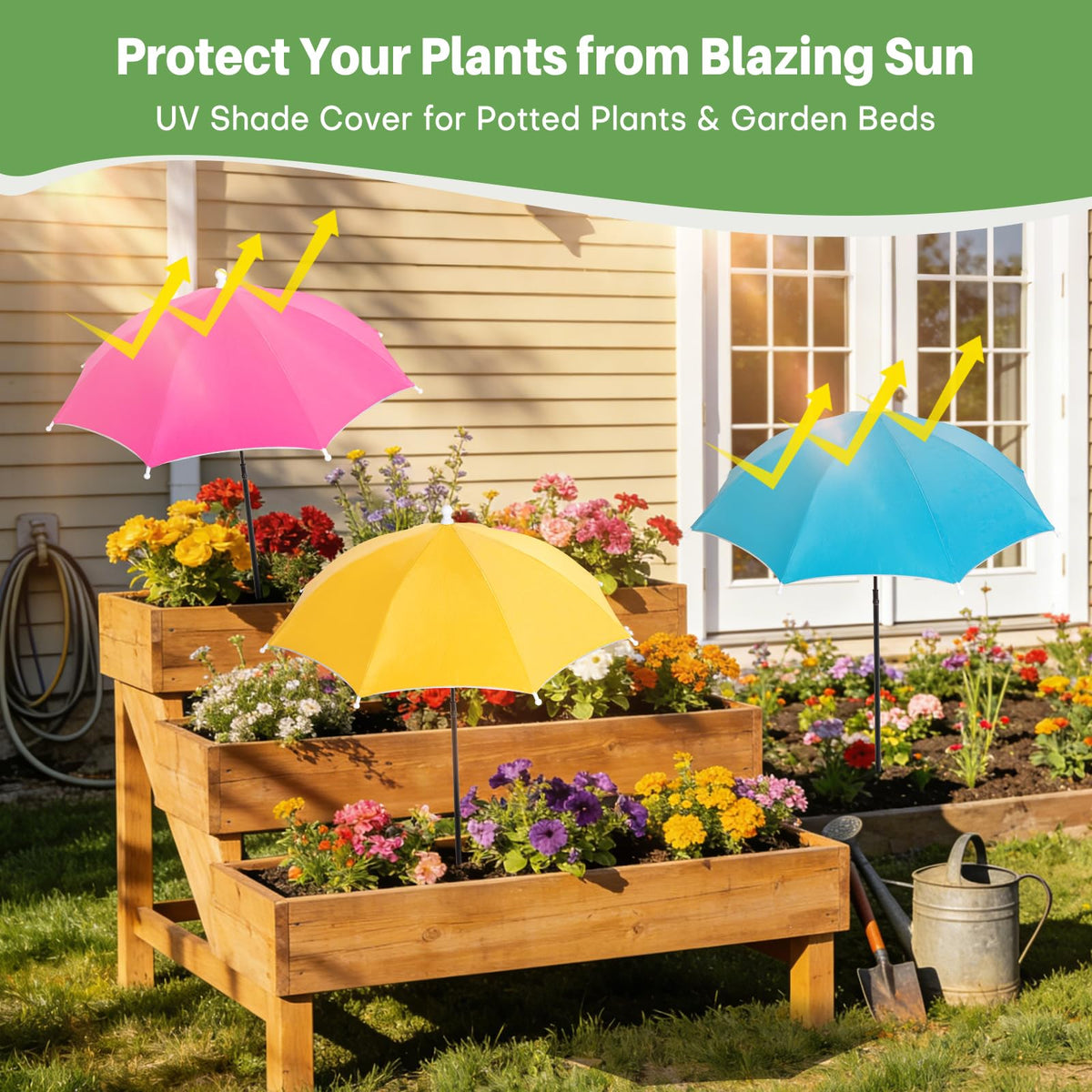 DIANlOVS adjustable-height shade umbrella for varying plant sizes.