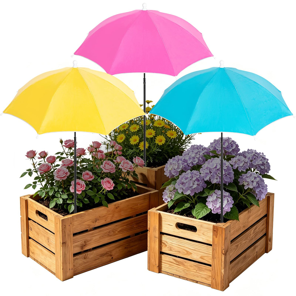 DIANlOVS sturdy shade umbrella 3-pack protects potted plants from sun.