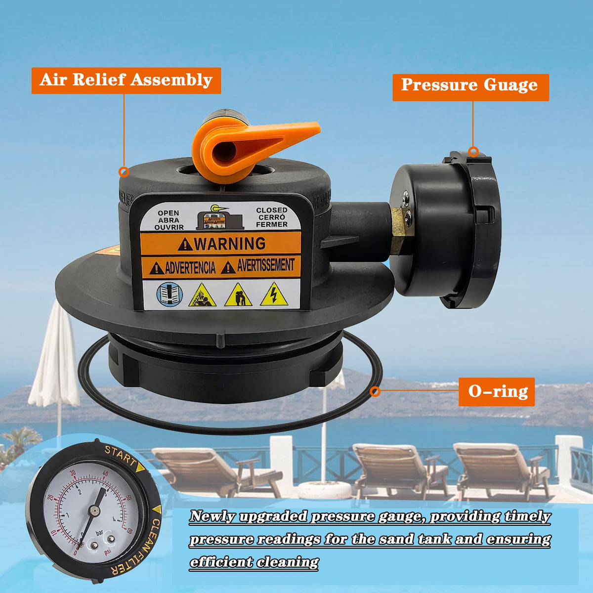 Dicsley air relief with teflon tape and O-ring ensures a reliable seal during setup