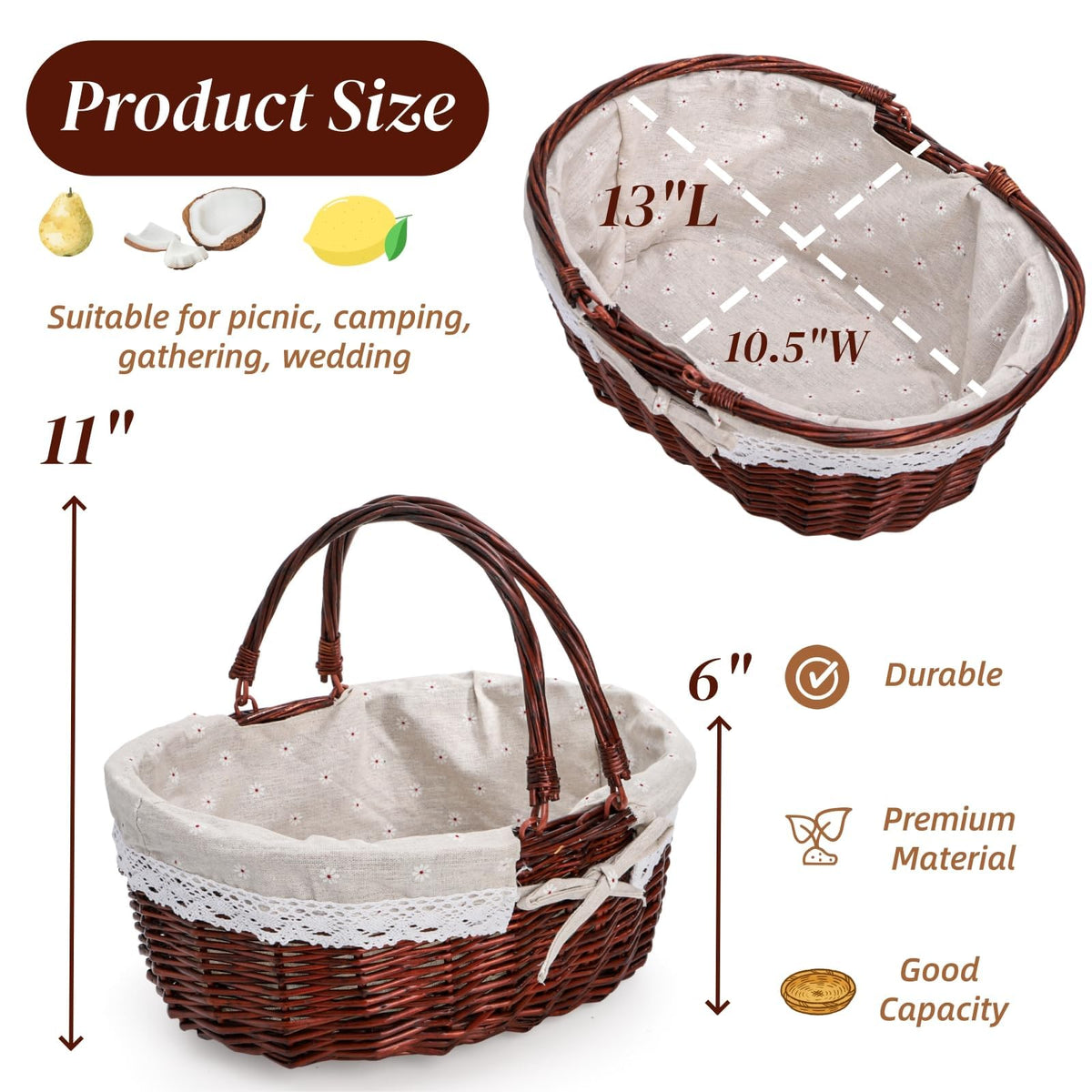 Dicunoy wicker basket with adjustable handles enables easy, comfortable carrying