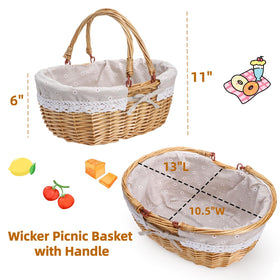 Dicunoy wicker picnic basket with handles up for comfortable transport