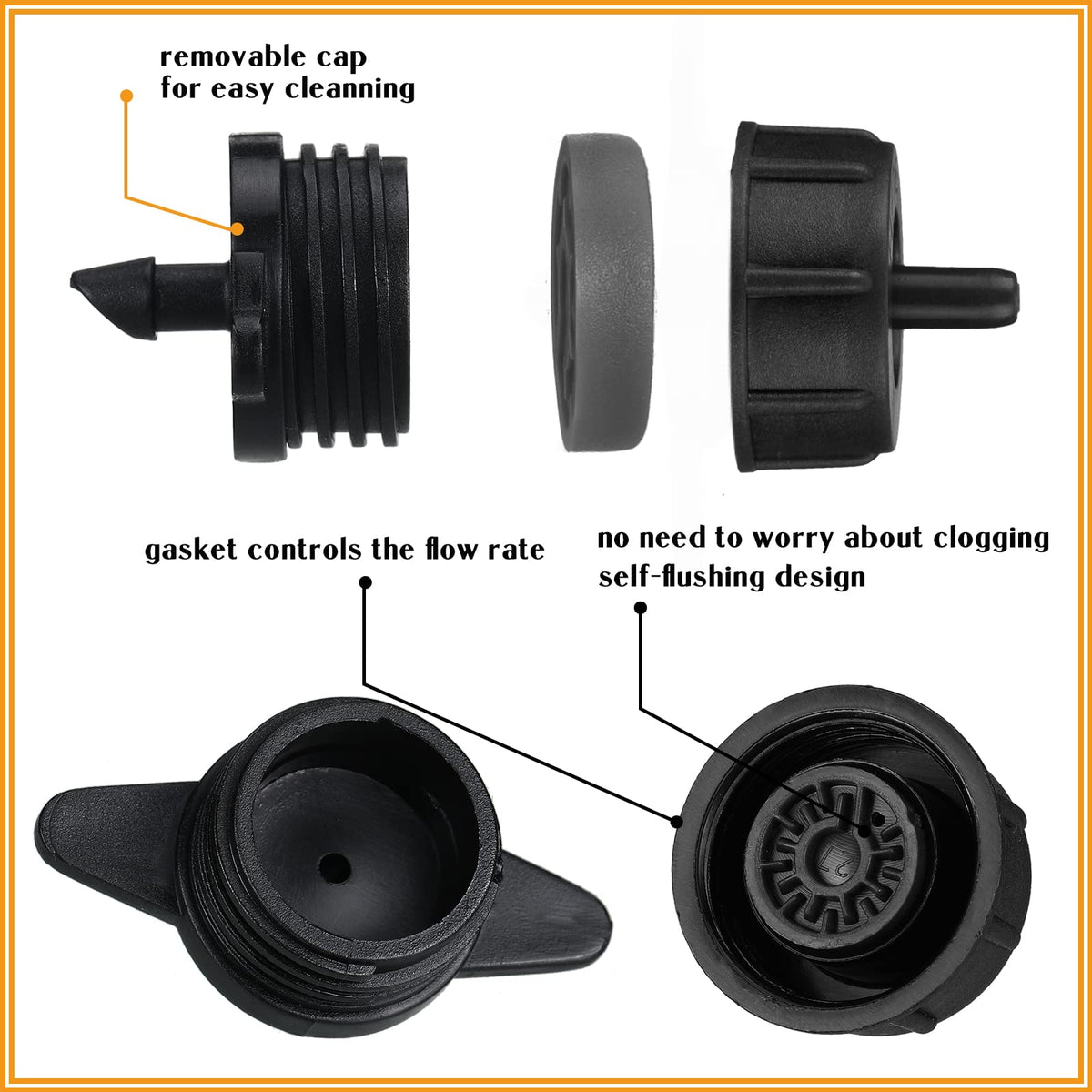 Didaey drip emitter with turbulent flow helps resist clogging in outdoor use.