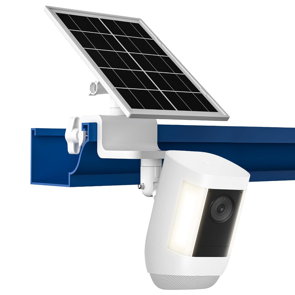 Didalo 6W solar panel with gutter mount powering Ring cameras outdoors efficiently.