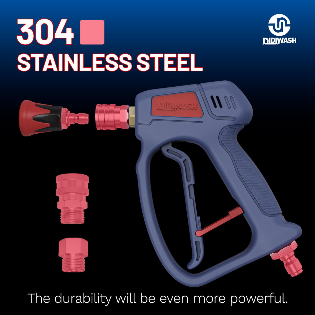 DiDiWash gun with rubber-soft nozzle material for stable spray and surface care