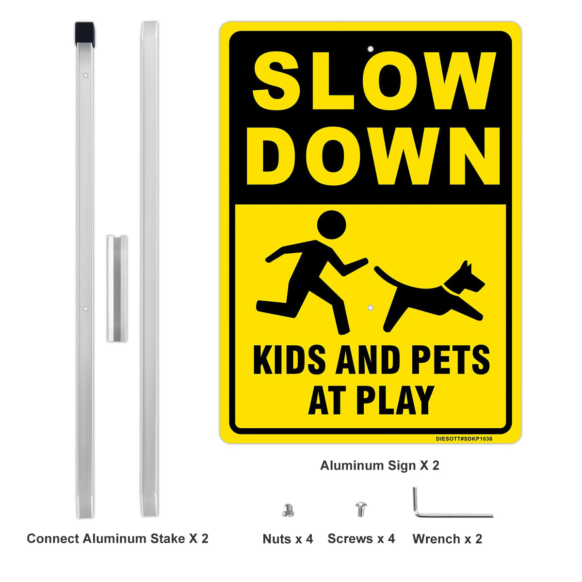DIESOTT aluminum sign with reflective yellow film for day and night visibility.