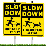 Diesott 2 Pack Slow Down Kids & Pets at Play Signs with 36in Stakes — Aluminum, Reflective