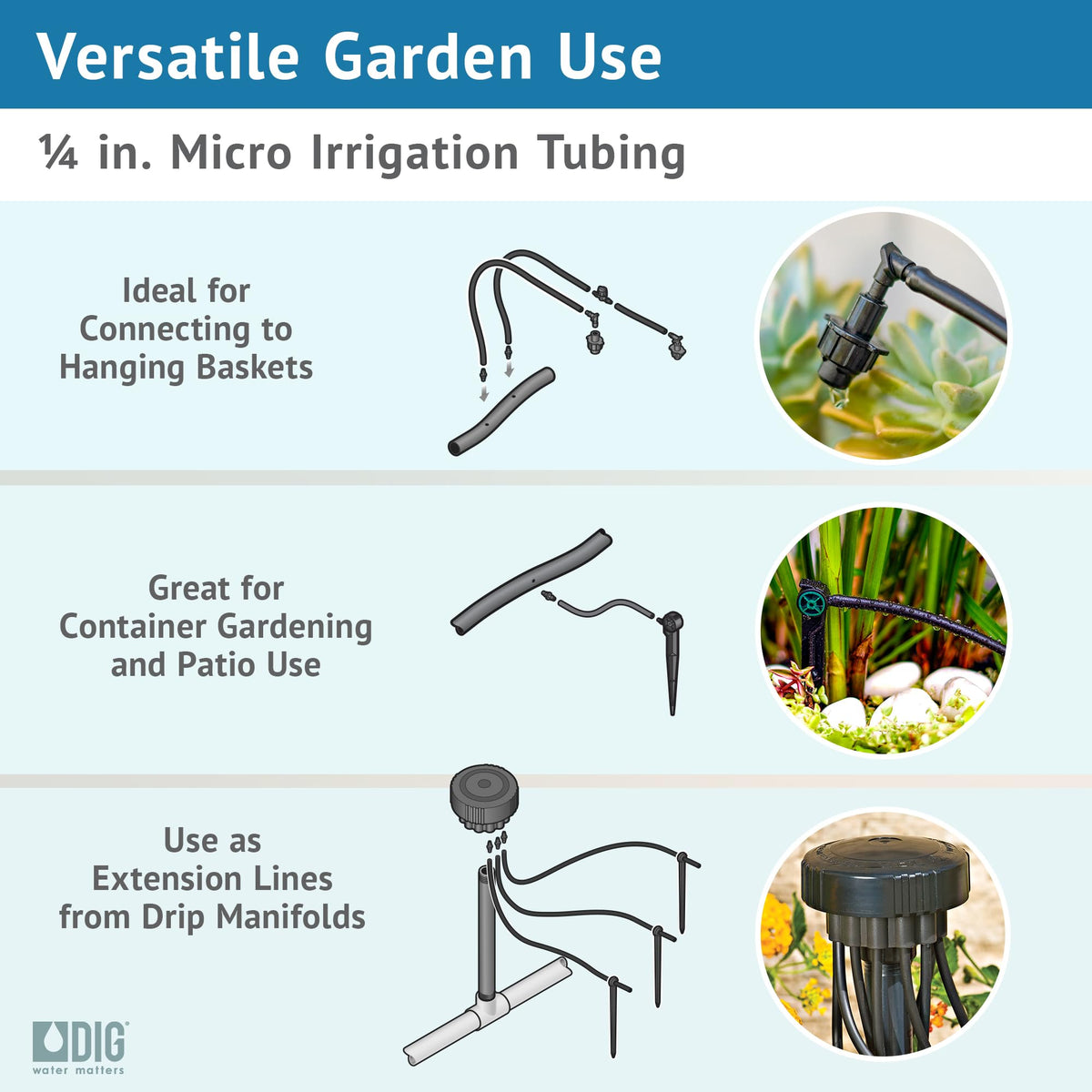 DIG B38100 Robust tubing for drip systems and micro-irrigation setups.