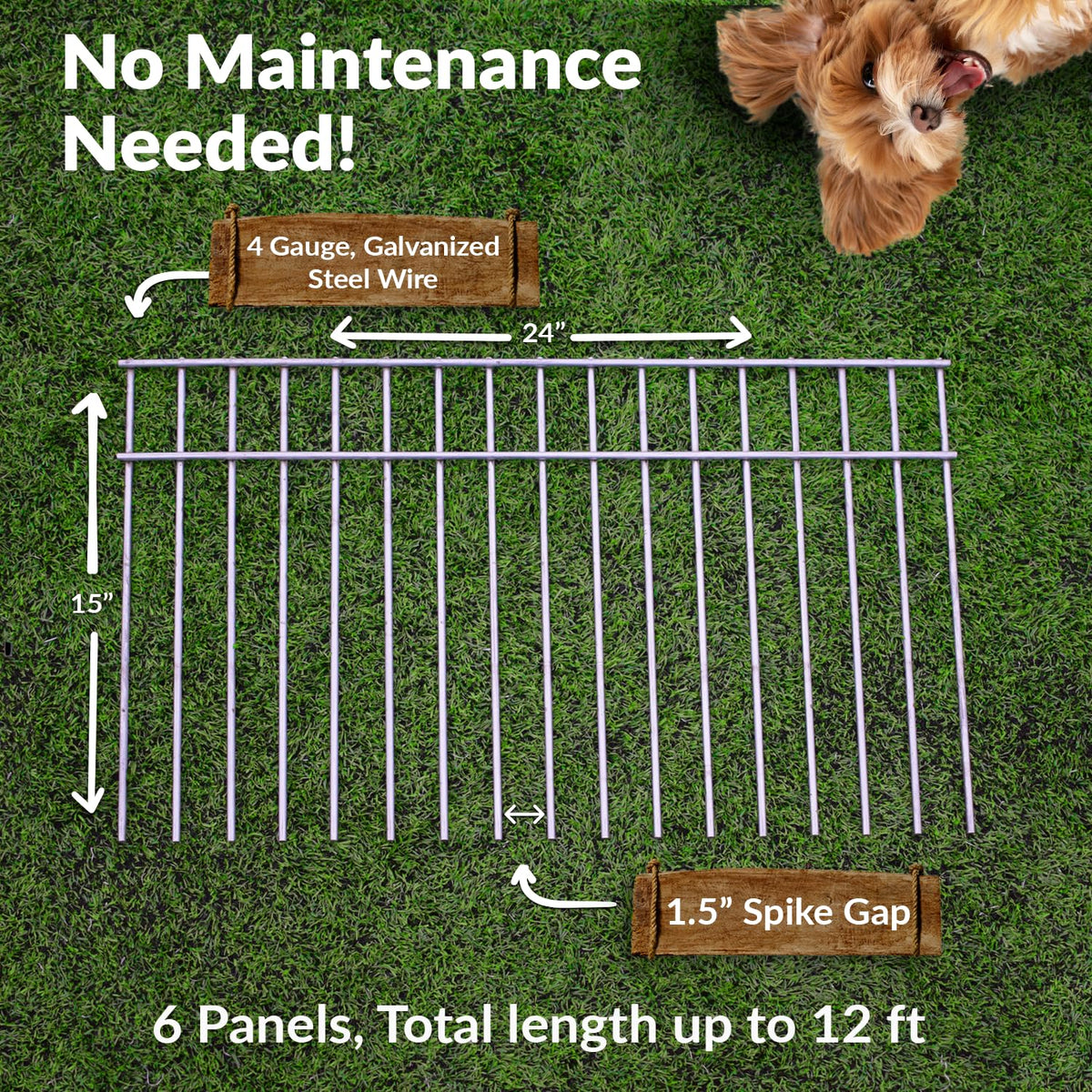 Dig Defence barrier fence close-up showing 24-inch length and sturdy tines for reliable yard protection.