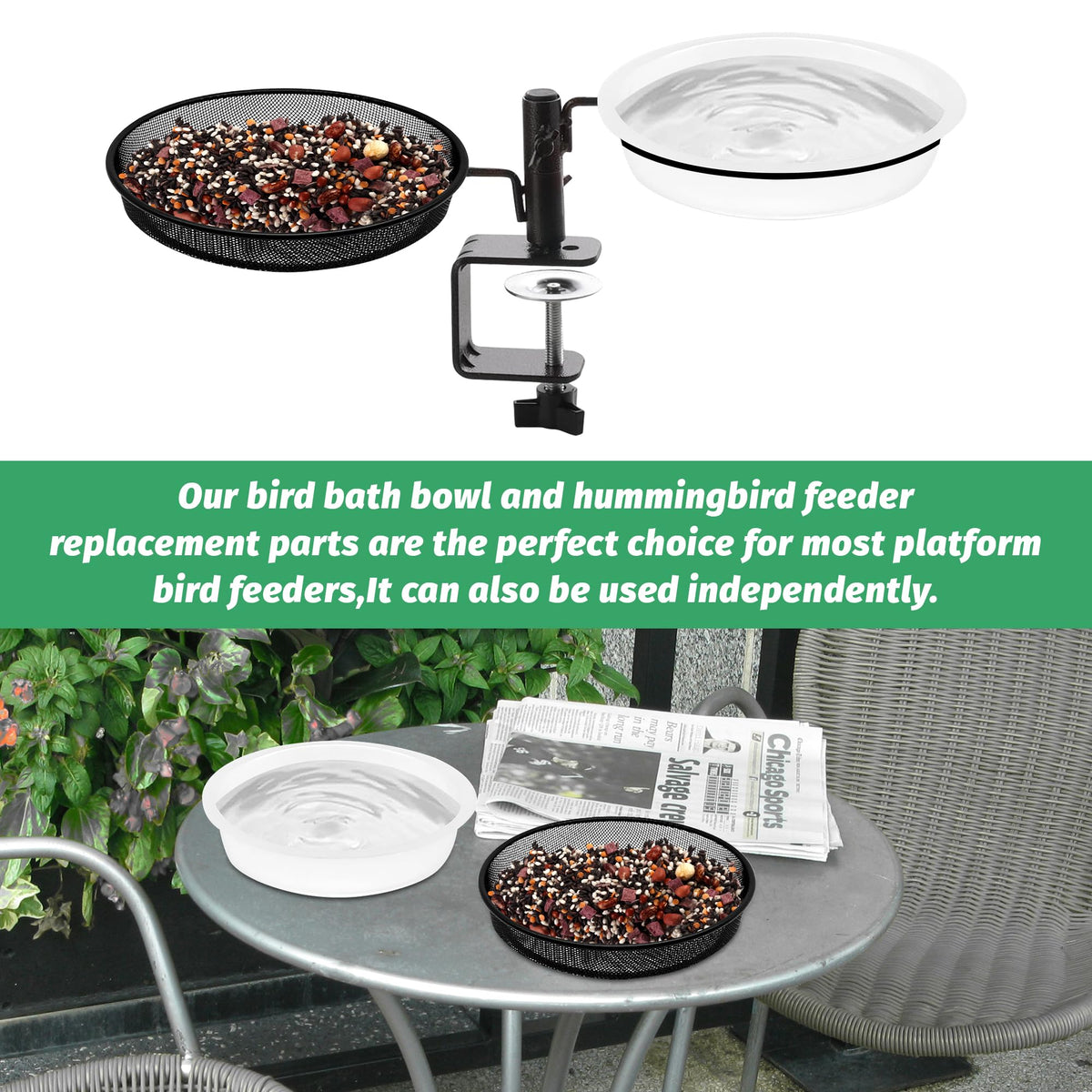 DIGARDPRO PP bird bath bowl close-up emphasizing durable material and cleaning.