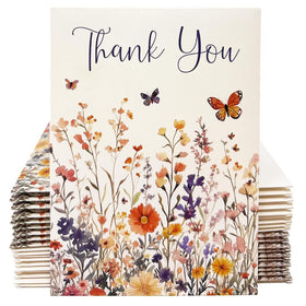Digital Voyager Thank You seed packets front view, eco-friendly wedding favor with butterflies and wildflowers