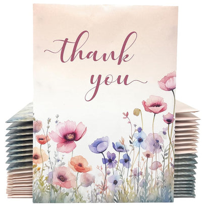Digital Voyager Thank You Wildflower seed packet front showing colorful watercolor design for eco-friendly wedding favors