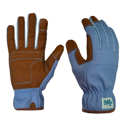 Digz duck canvas gloves in blue for durable gardening and touchscreen use.