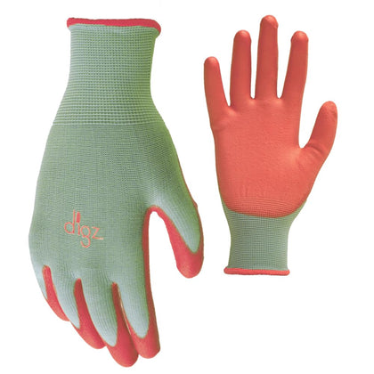 DIGZ women's stretch knit garden gloves with polyurethane coating for a secure grip and hand protection.