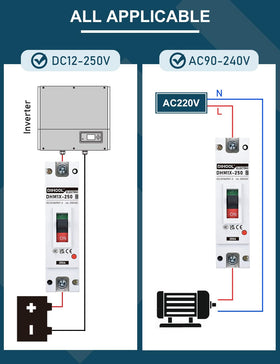 DIHOOL 200A DC Breaker contact detail shows silver content for reliability