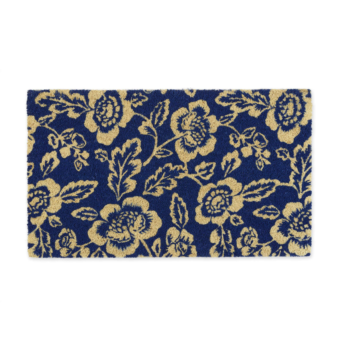 DII floral design coir doormat with blue peonies for high-traffic entryways.