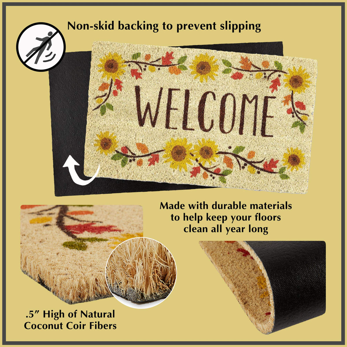 0.5 inch thickness of DII doormat clears most door thresholds
