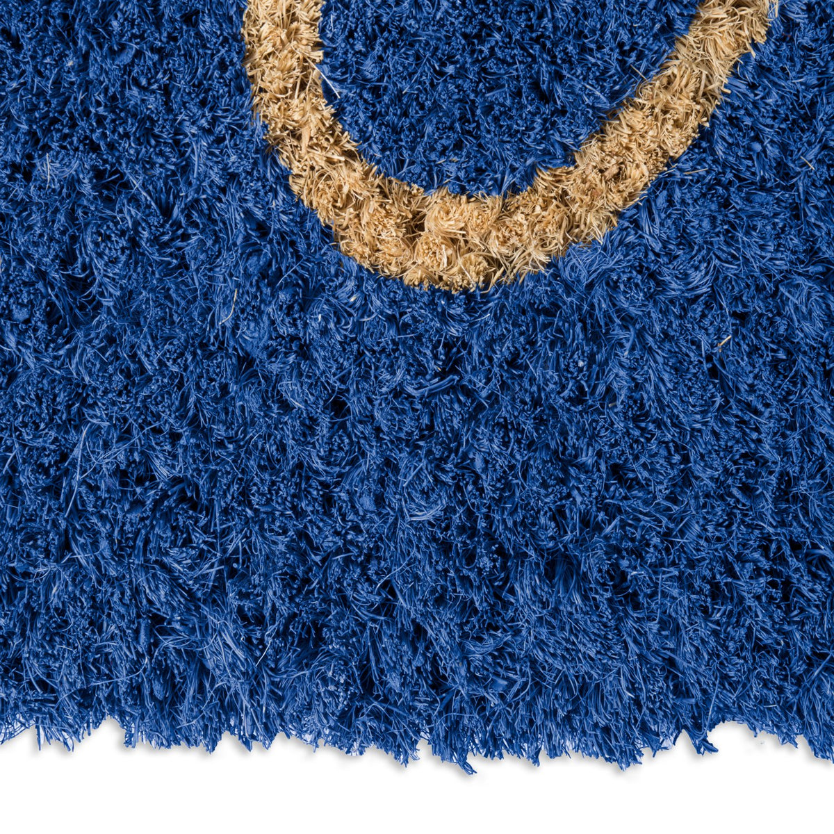 DII Hello Coir Fiber Doormat texture closeup blue showing natural fibers that trap dirt