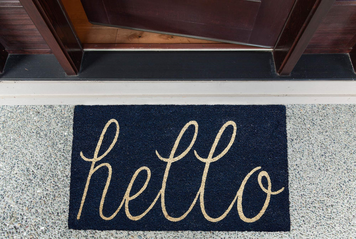 DII Hello Coir doormat image shows durable, pet-friendly entry solution.