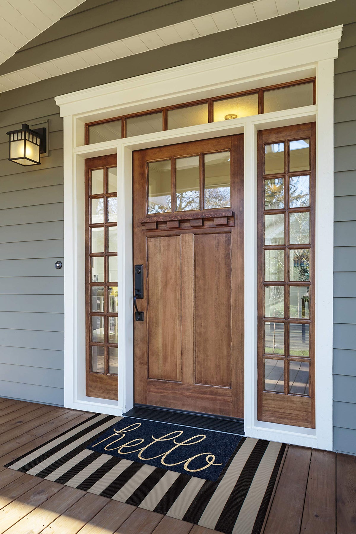 DII Hello Coir navy mat demonstrates indoor-outdoor versatility for foyers.