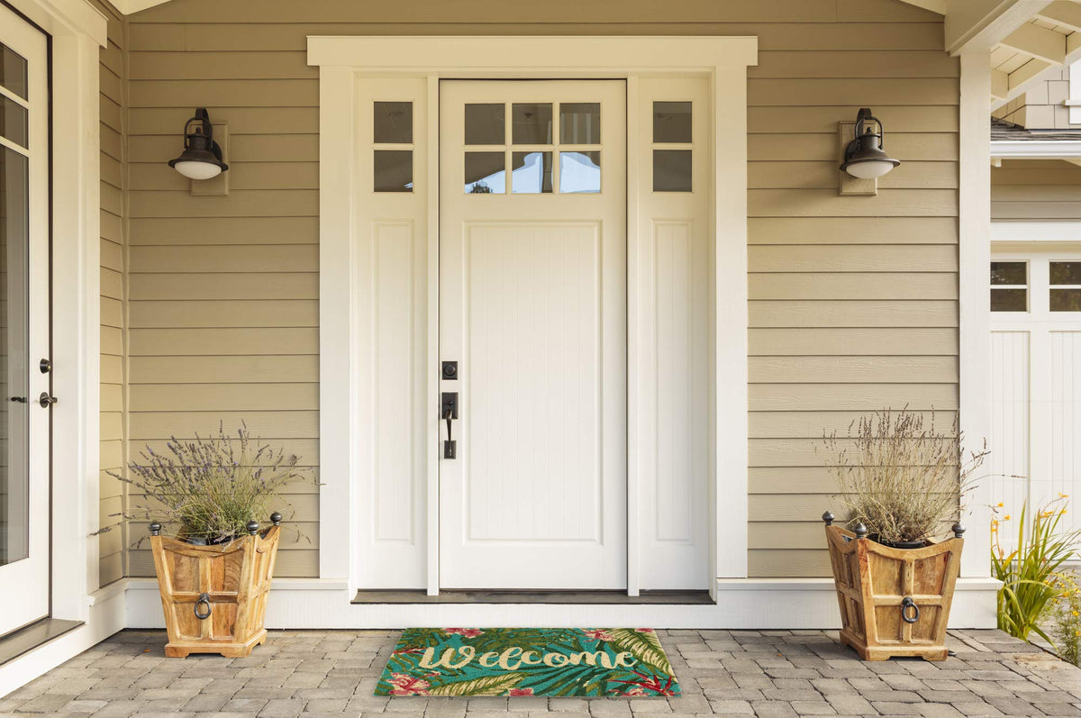 DII natural coir doormat tropical texture close-up with non-slip backing for stability