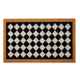 DII natural coir harlequin mat on door, durable clean-up surface.