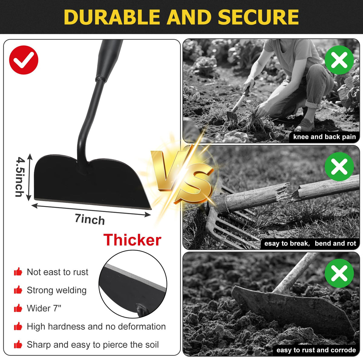 DIIG Draw Hoe 63-inch adjustable weed hoe ideal for standing-up weeding