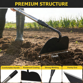 DIIG Draw Hoe 7-inch wide welded blade cuts through dense soil