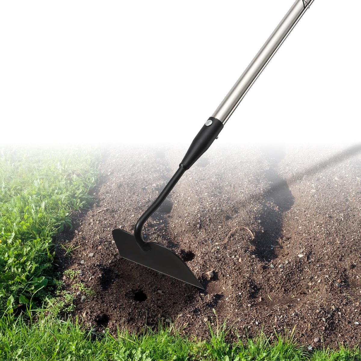 DIIG Draw Hoe long handle garden tool for easy weed control and soil prep