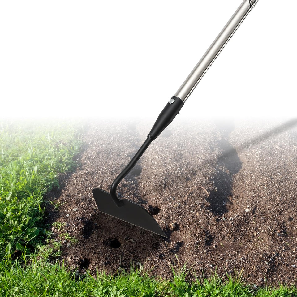 DIIG Draw Hoe long handle garden tool for easy weed control and soil prep