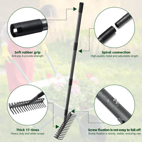 DIIG heavy-duty rake head resists bending during tough soil tasks.