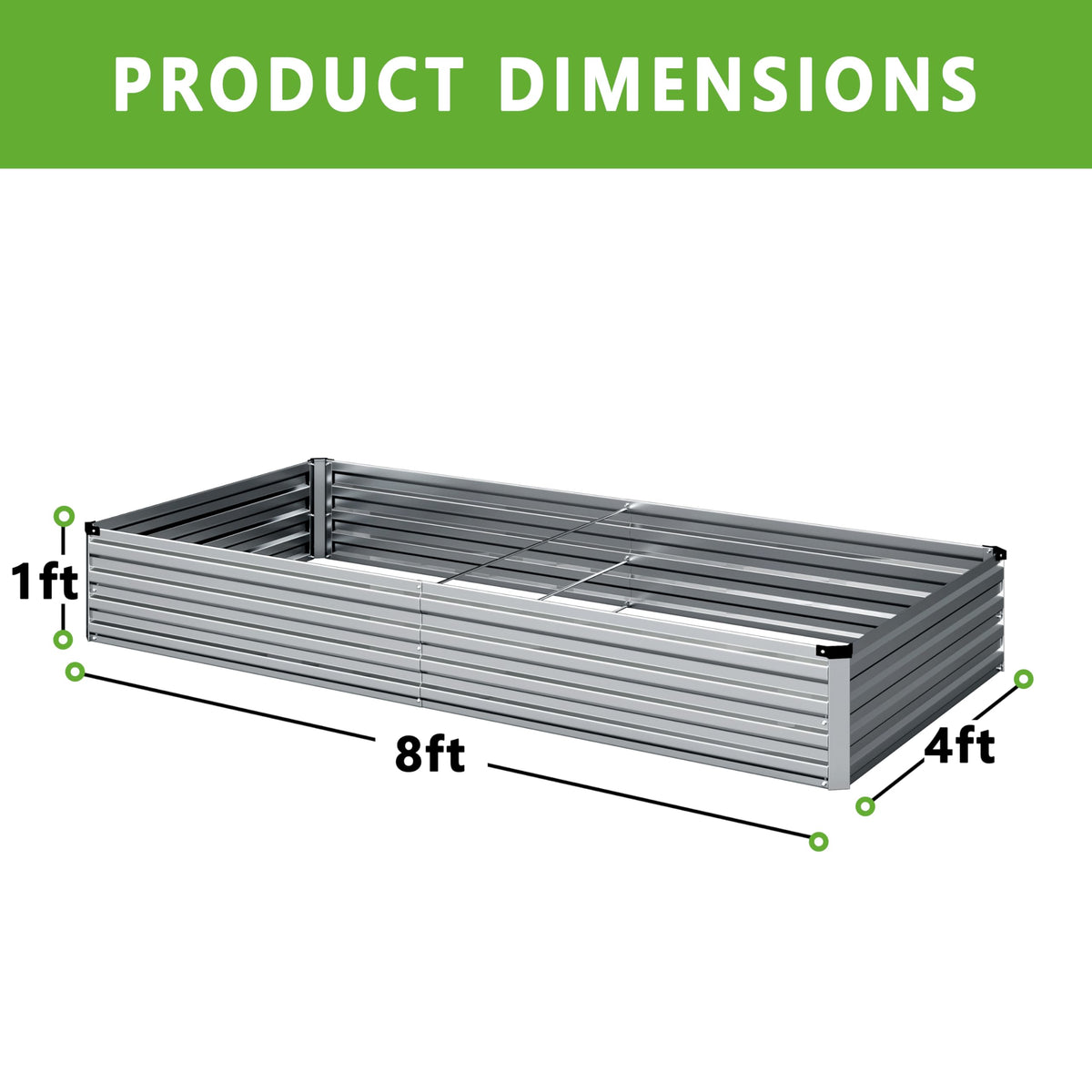 DIIYIV galvanized raised bed top view in silver showing broad planting space