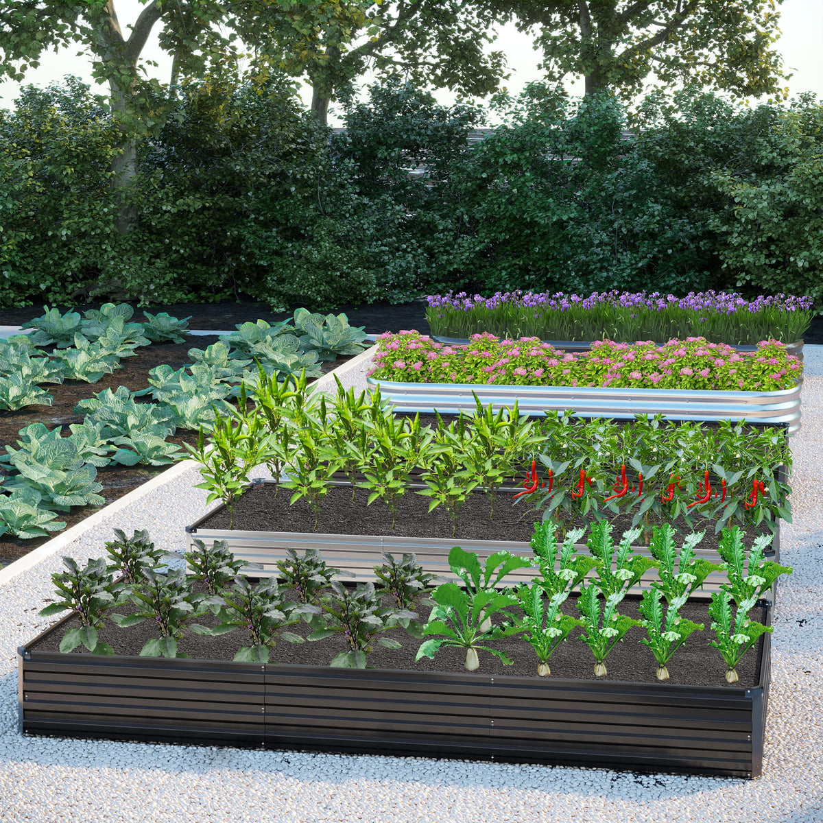 DIIYIV outdoor garden setting with large planters, ideal for seasonal crops