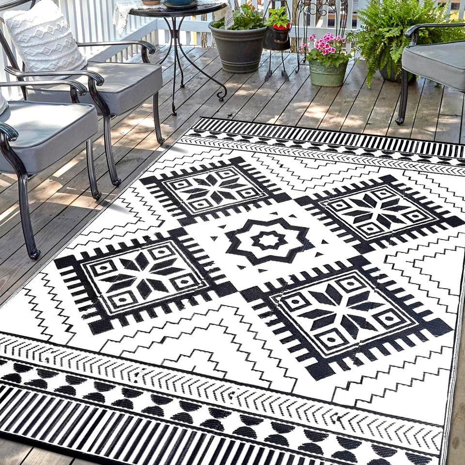 DiiKoo 8x10ft waterproof outdoor rug with front reversible pattern for versatile outdoor styling