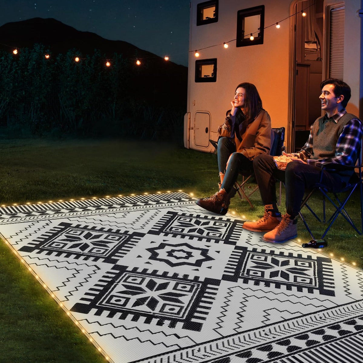DiiKoo eco-friendly recycled polypropylene rug supports sustainable lounging