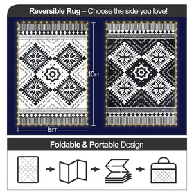 DiiKoo reversible outdoor rug shows two geometric patterns for versatile decor